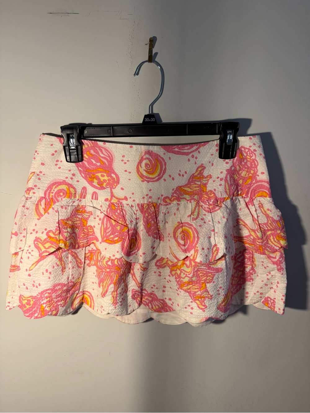 Lilly Pulitzer Printed Tiered Mini Skirt in Pink & Yellow zipper closure